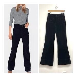Faherty Phoebe Corduroy High Rise Flare Pants Retro 70s Patch Pockets Blue 26